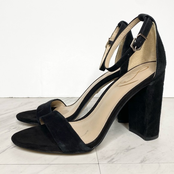 Sam Edelman Yaro Block Black Suede Heel Sandal 7 1/2 W - Picture 1 of 15